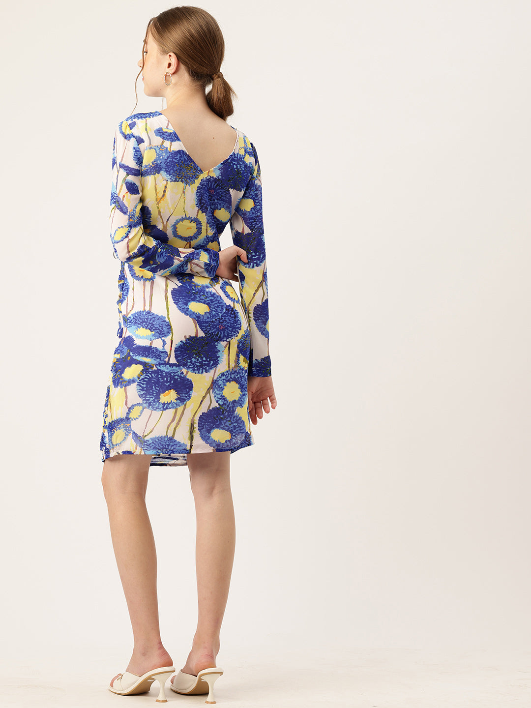 Abstract Print Ruched Blouson Dress