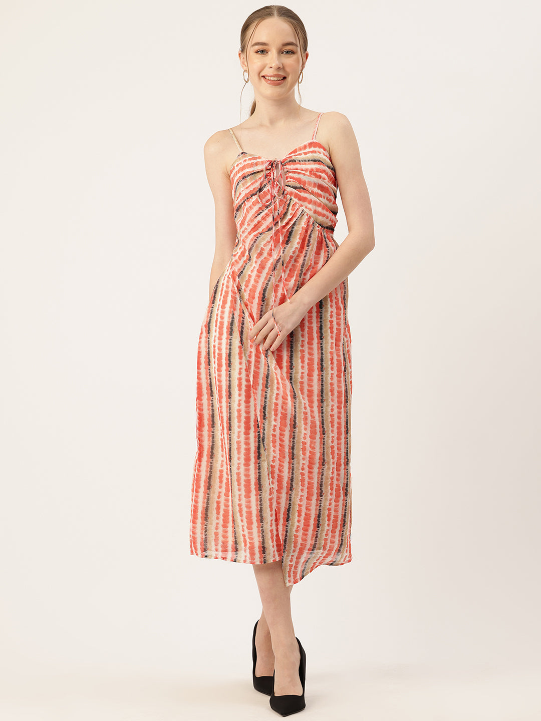 Tie & Dye Print A-Line Midi Dress