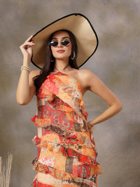 Thumbnail for Women Ethnic Motifs Printed Ruffled Detailed A-Line Dress