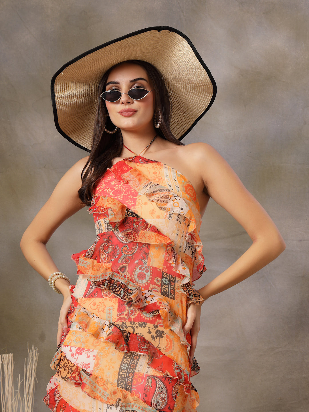 Women Ethnic Motifs Printed Ruffled Detailed A-Line Dress