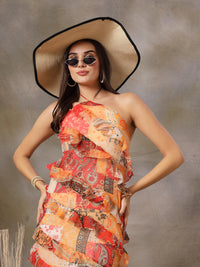 Thumbnail for Women Ethnic Motifs Printed Ruffled Detailed A-Line Dress