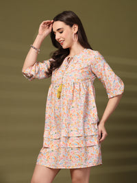 Thumbnail for Floral Print Tie-Up Neck Flared Sleeve A-Line Dress