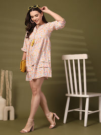 Thumbnail for Floral Print Tie-Up Neck Flared Sleeve A-Line Dress