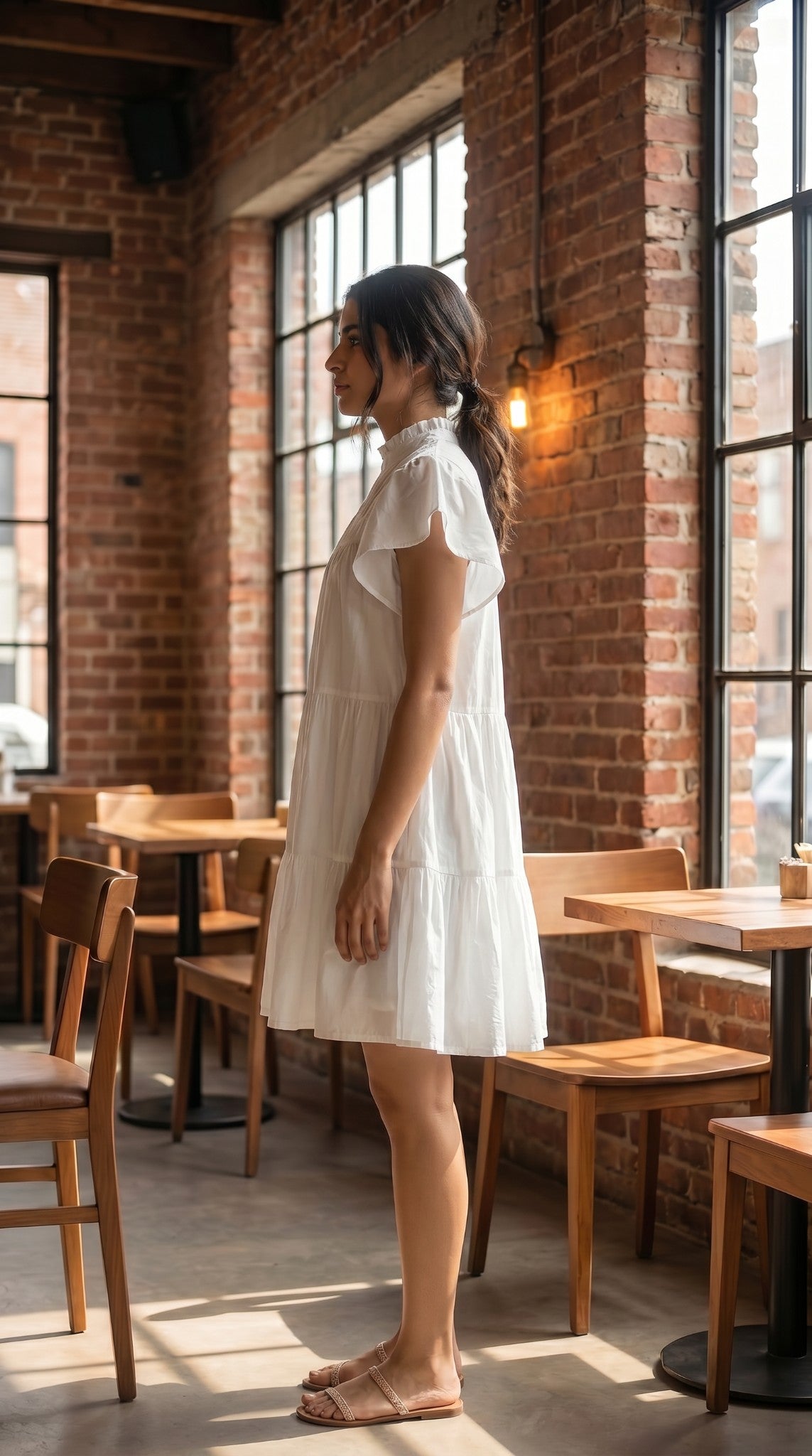 Women's White Pintuck Tiered Mini Dress with Flutter Sleeves