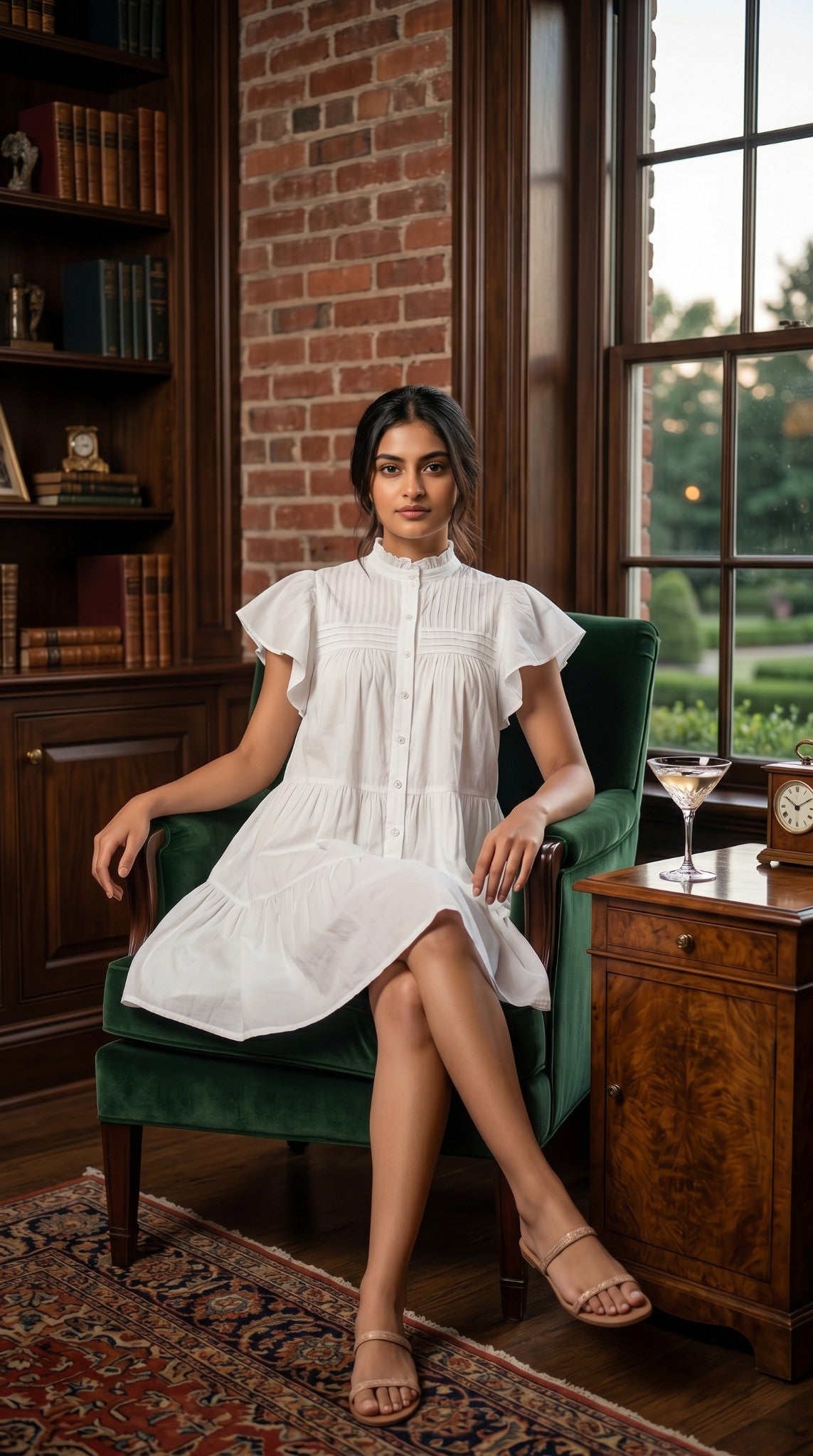 Women's White Pintuck Tiered Mini Dress with Flutter Sleeves