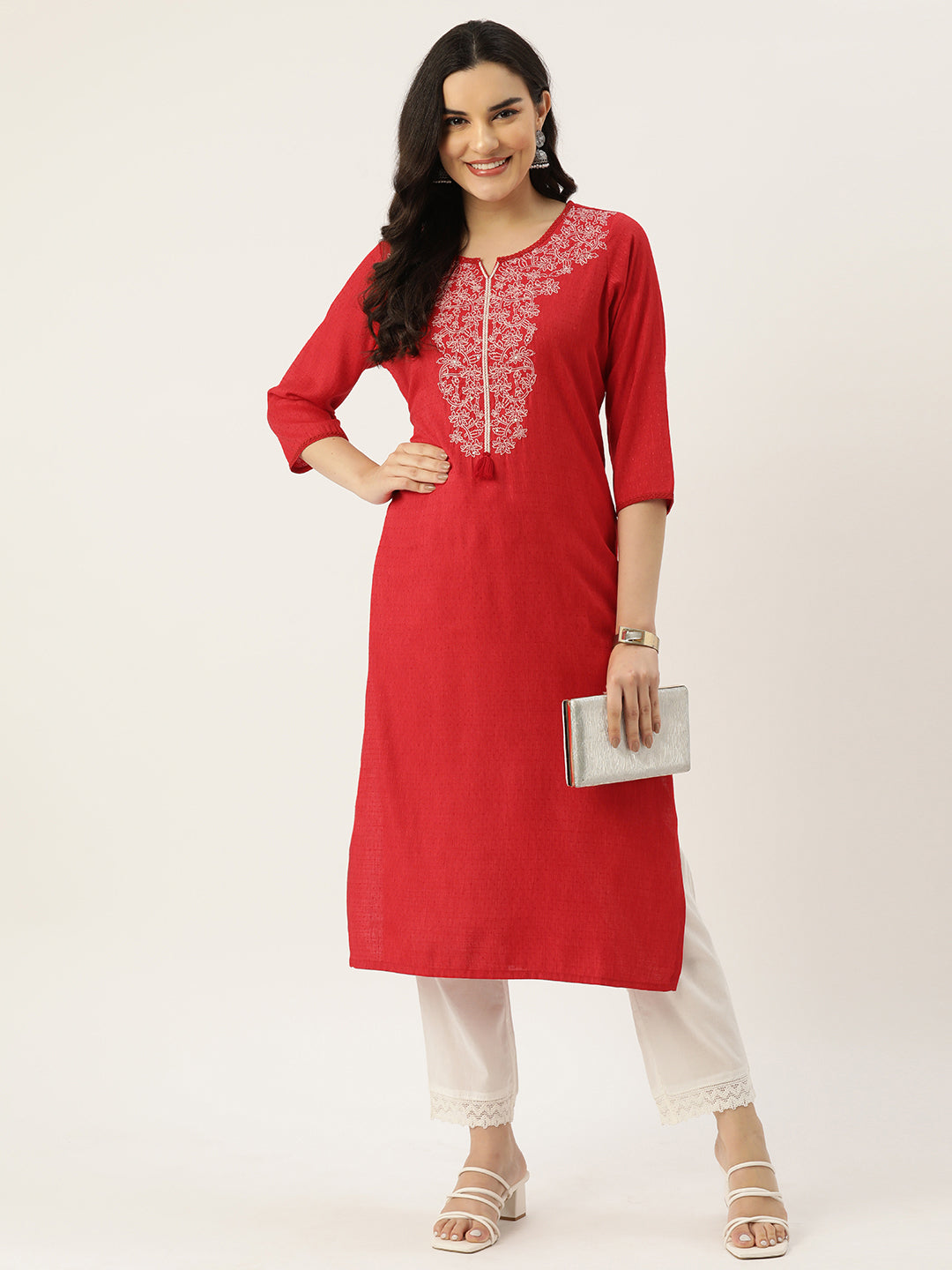 Women Yoke Design Embroidered Thread Work Kurta