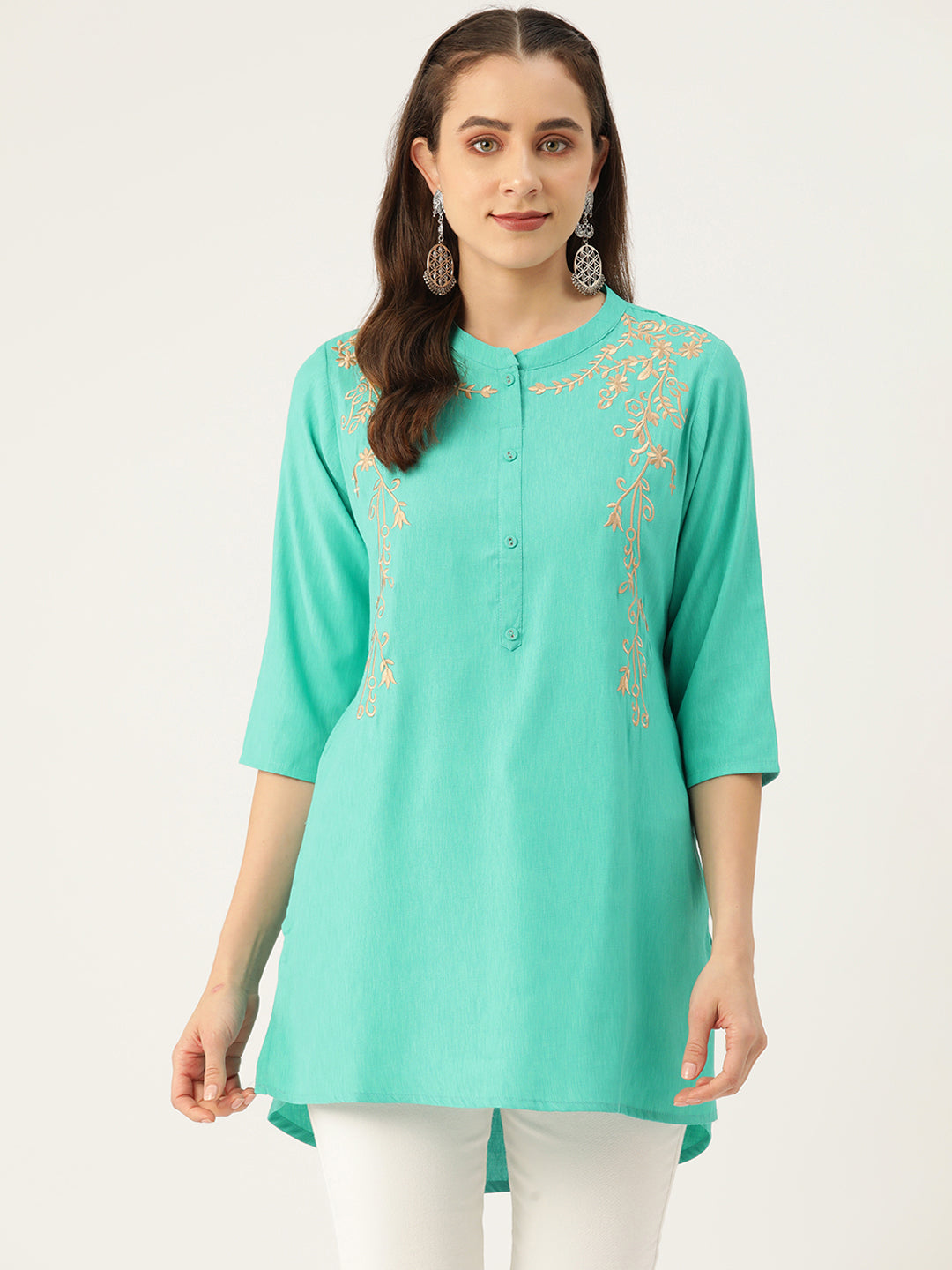 Floral Embroidered Pure Cotton Thread Work Kurti
