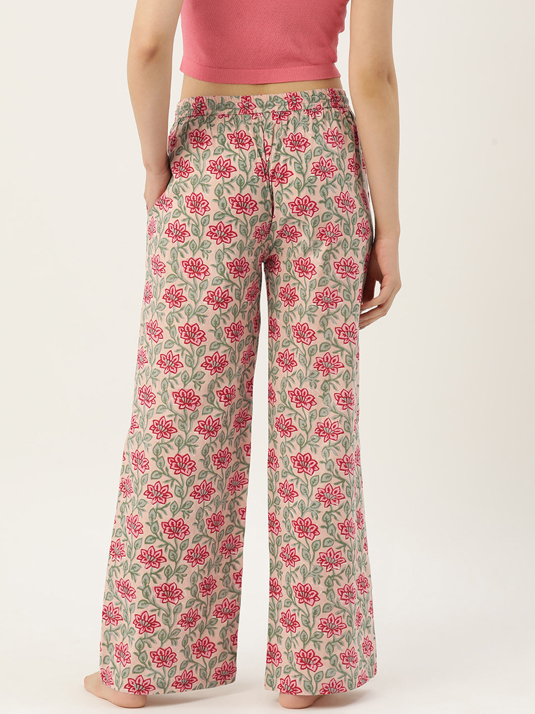 Women Floral Printed Cotton Straight Lounge Pants