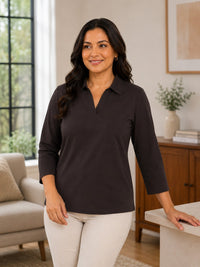 Thumbnail for Women’s Solid V-Neck Knit Top with Elbow Sleeves