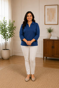 Thumbnail for Women’s Solid V-Neck Knit Top with Elbow Sleeves