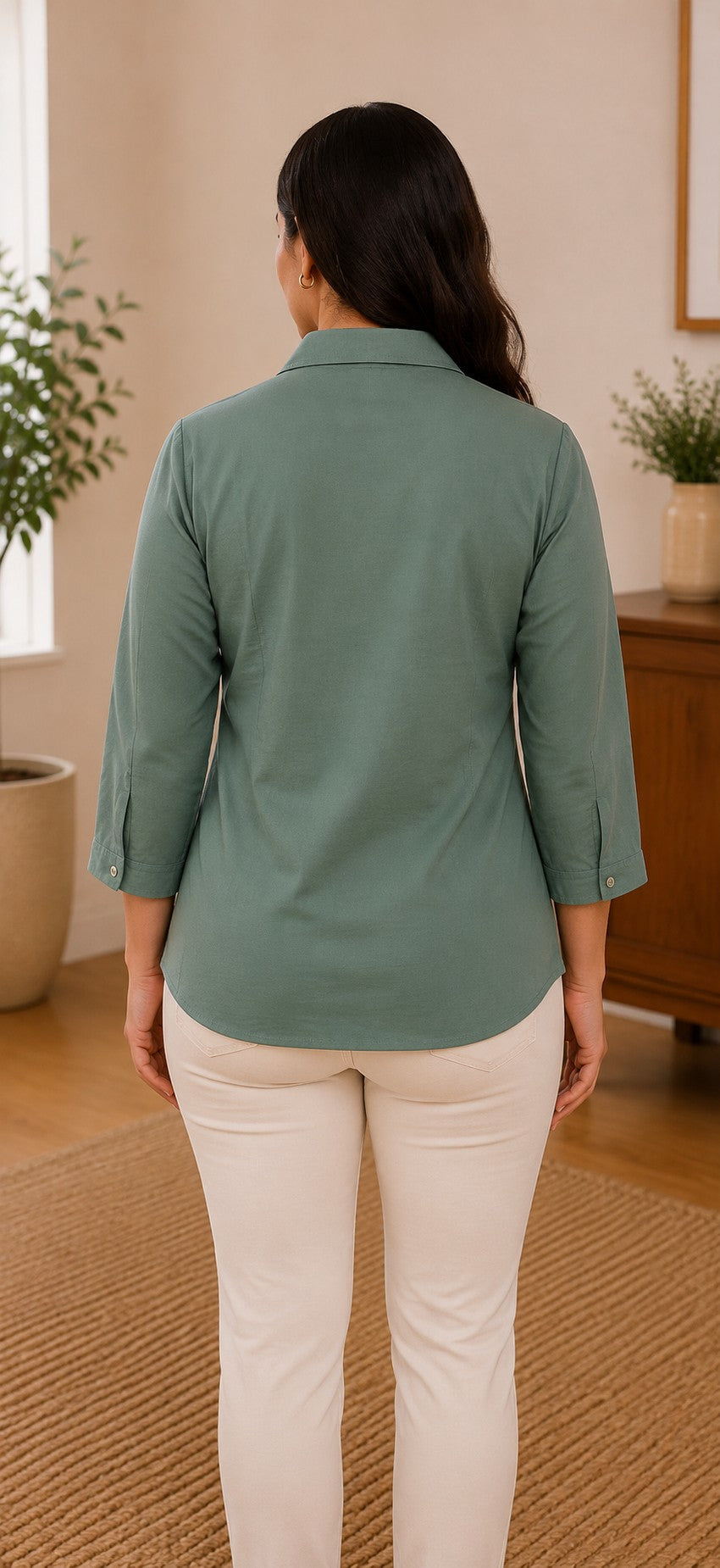 Women’s Solid V-Neck Knit Top with Elbow Sleeves