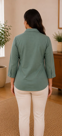 Thumbnail for Women’s Solid V-Neck Knit Top with Elbow Sleeves