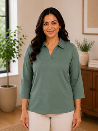 Thumbnail for Women’s Solid V-Neck Knit Top with Elbow Sleeves