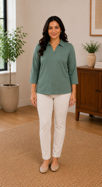 Thumbnail for Women’s Solid V-Neck Knit Top with Elbow Sleeves