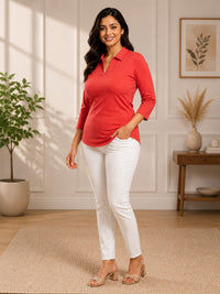 Thumbnail for Women’s Solid V-Neck Knit Top with Elbow Sleeves