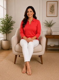 Thumbnail for Women’s Solid V-Neck Knit Top with Elbow Sleeves