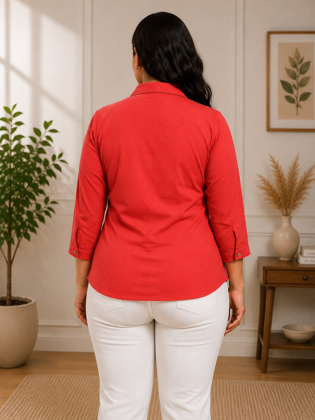 Women’s Solid V-Neck Knit Top with Elbow Sleeves