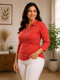 Thumbnail for Women’s Solid V-Neck Knit Top with Elbow Sleeves