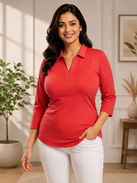 Thumbnail for Women’s Solid V-Neck Knit Top with Elbow Sleeves