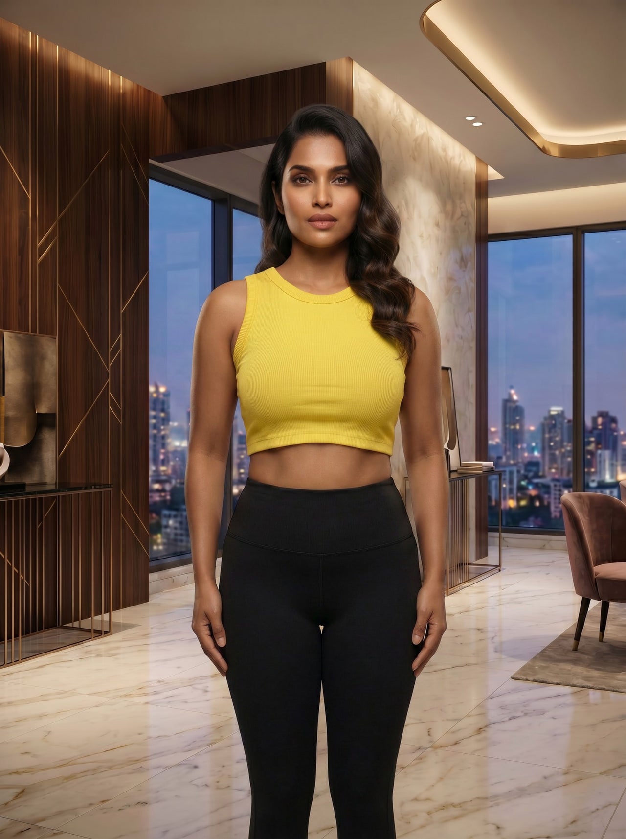 Women's Sleeveless Crop Tank Top – Lightweight Stretch Activewear Gym & Yoga Top (Yellow)