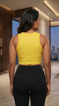 Thumbnail for Women's Sleeveless Crop Tank Top – Lightweight Stretch Activewear Gym & Yoga Top (Yellow)