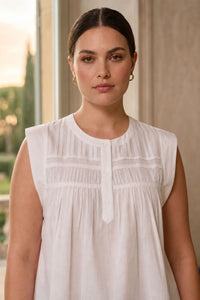 Thumbnail for Women's Classic White Pintuck Sleeveless Cotton top