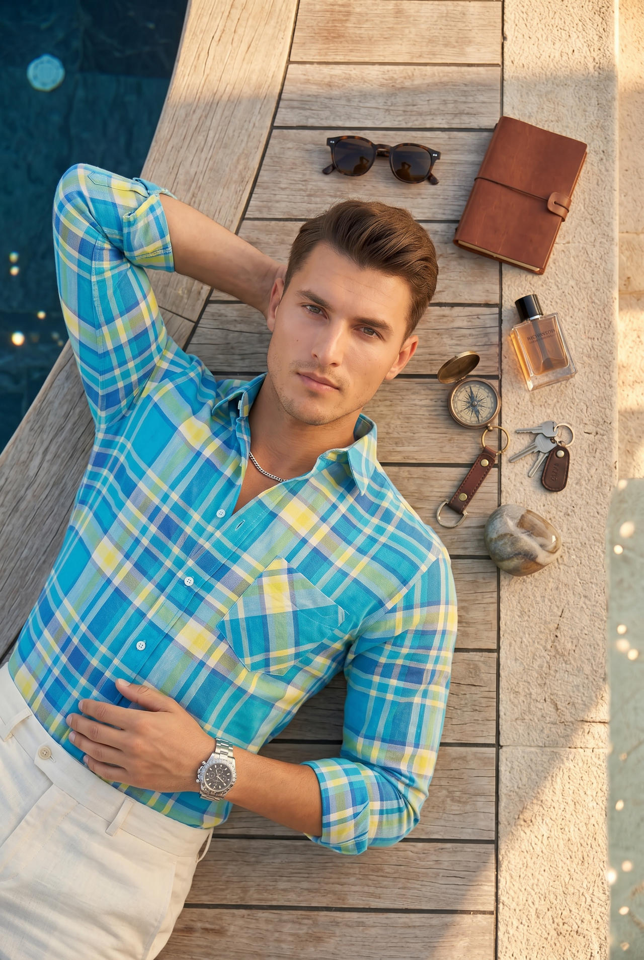 Bright blue checked casual shirt with a modern slim fit. Perfect for effortless style, comfort, and everyday wear.