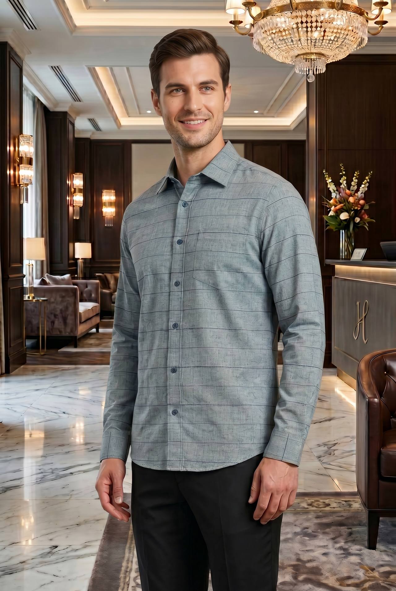 Men's Grey Checked Slim Fit Full Sleeve Casual Shirt | Soft Breathable Fabric | Smart Everyday Wear