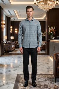 Thumbnail for Men's Grey Checked Slim Fit Full Sleeve Casual Shirt | Soft Breathable Fabric | Smart Everyday Wear