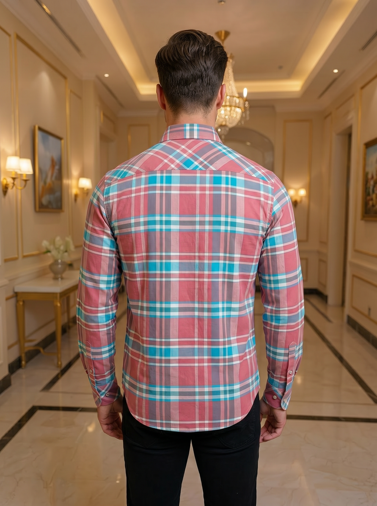 Men's Premium Pink & Blue Plaid Button-Down Casual Shirt | Soft Cotton Long Sleeve Regular Fit