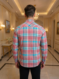 Thumbnail for Men's Premium Pink & Blue Plaid Button-Down Casual Shirt | Soft Cotton Long Sleeve Regular Fit