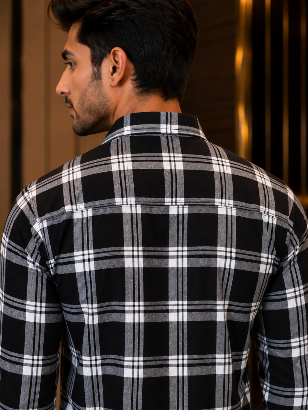 Men's Black & White Checked Casual Shirt | Full Sleeve Button-Down Collar | Soft Comfortable Regular Fit Shirt