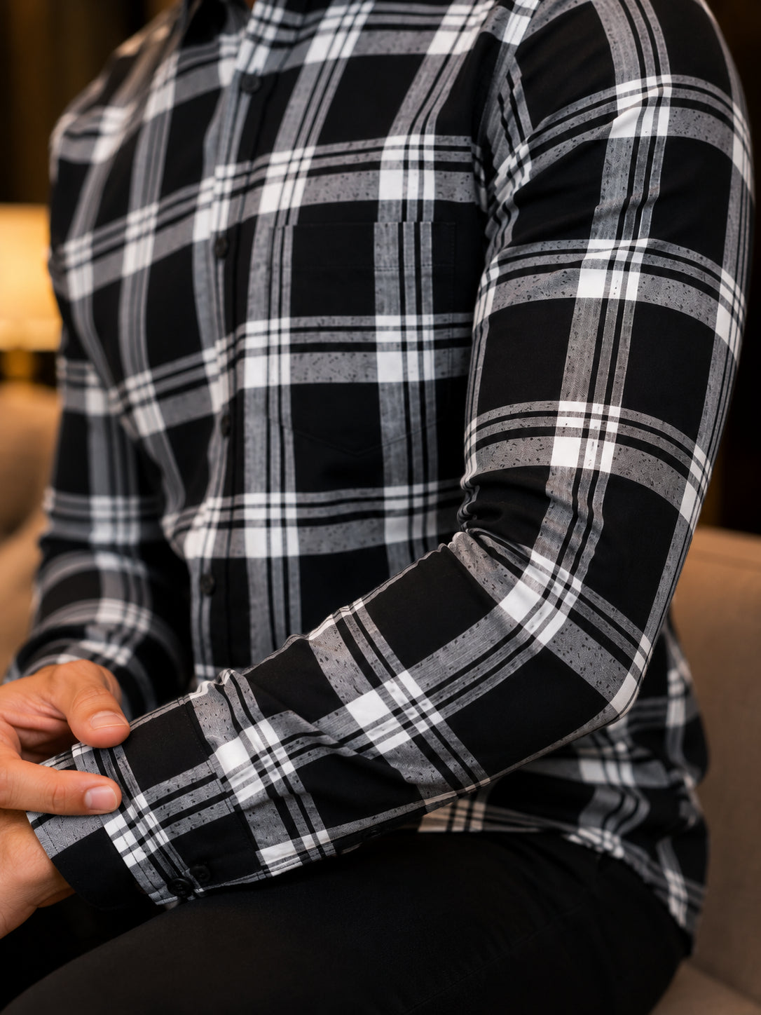 Men's Black & White Checked Casual Shirt | Full Sleeve Button-Down Collar | Soft Comfortable Regular Fit Shirt
