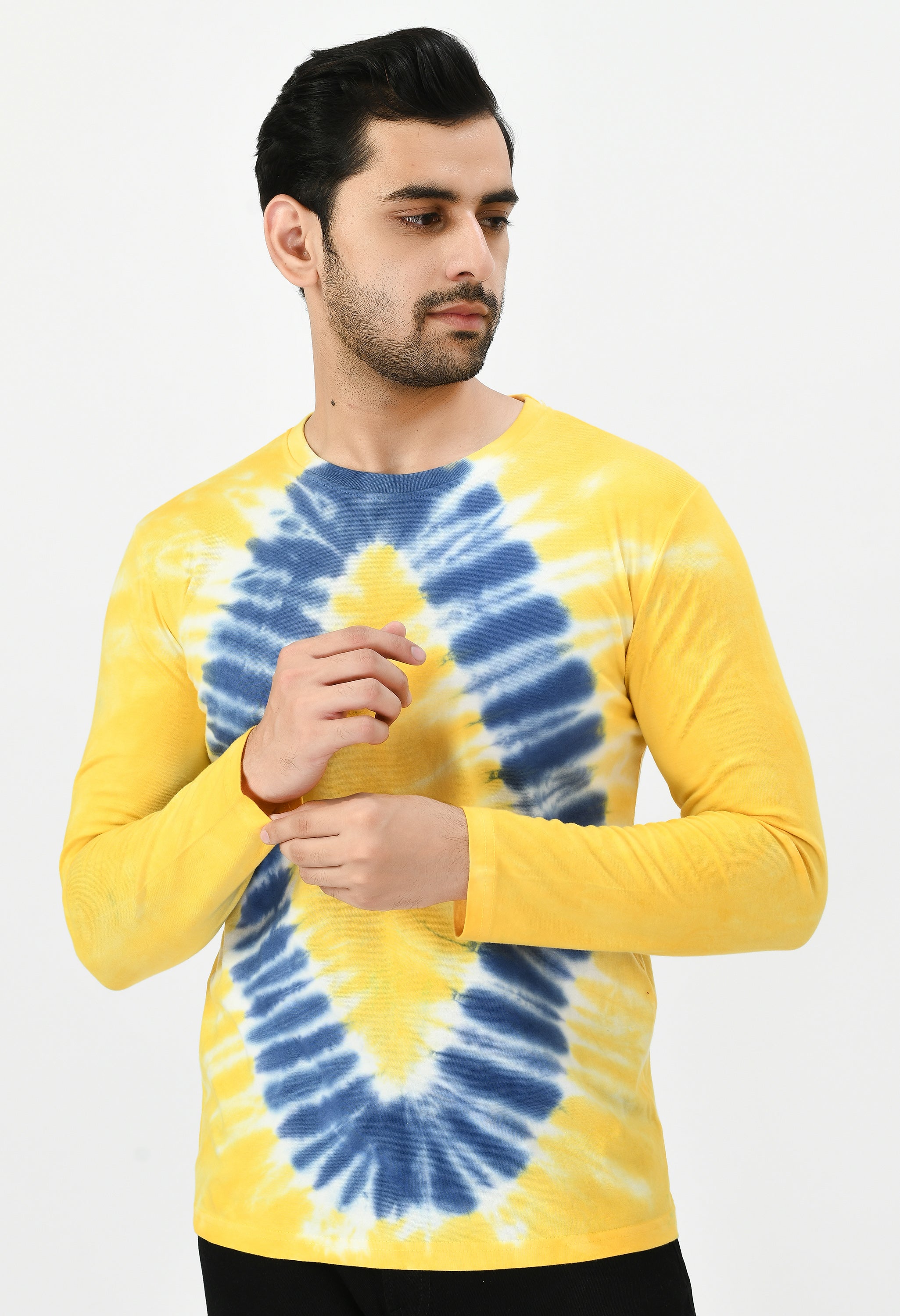 Pack of 2 Couple Tie & Dye Round Neck Pure Cotton Yellow Blue T-Shirt