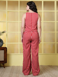 Thumbnail for Striped V Neck Top With Trousers Co-Ords