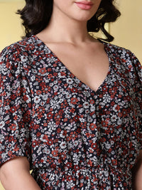 Thumbnail for Women Floral Printed Puff Sleeve Cotton Peplum Top