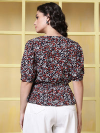 Thumbnail for Women Floral Printed Puff Sleeve Cotton Peplum Top