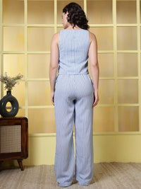 Thumbnail for Striped V Neck Top With Trousers Co-Ords Set