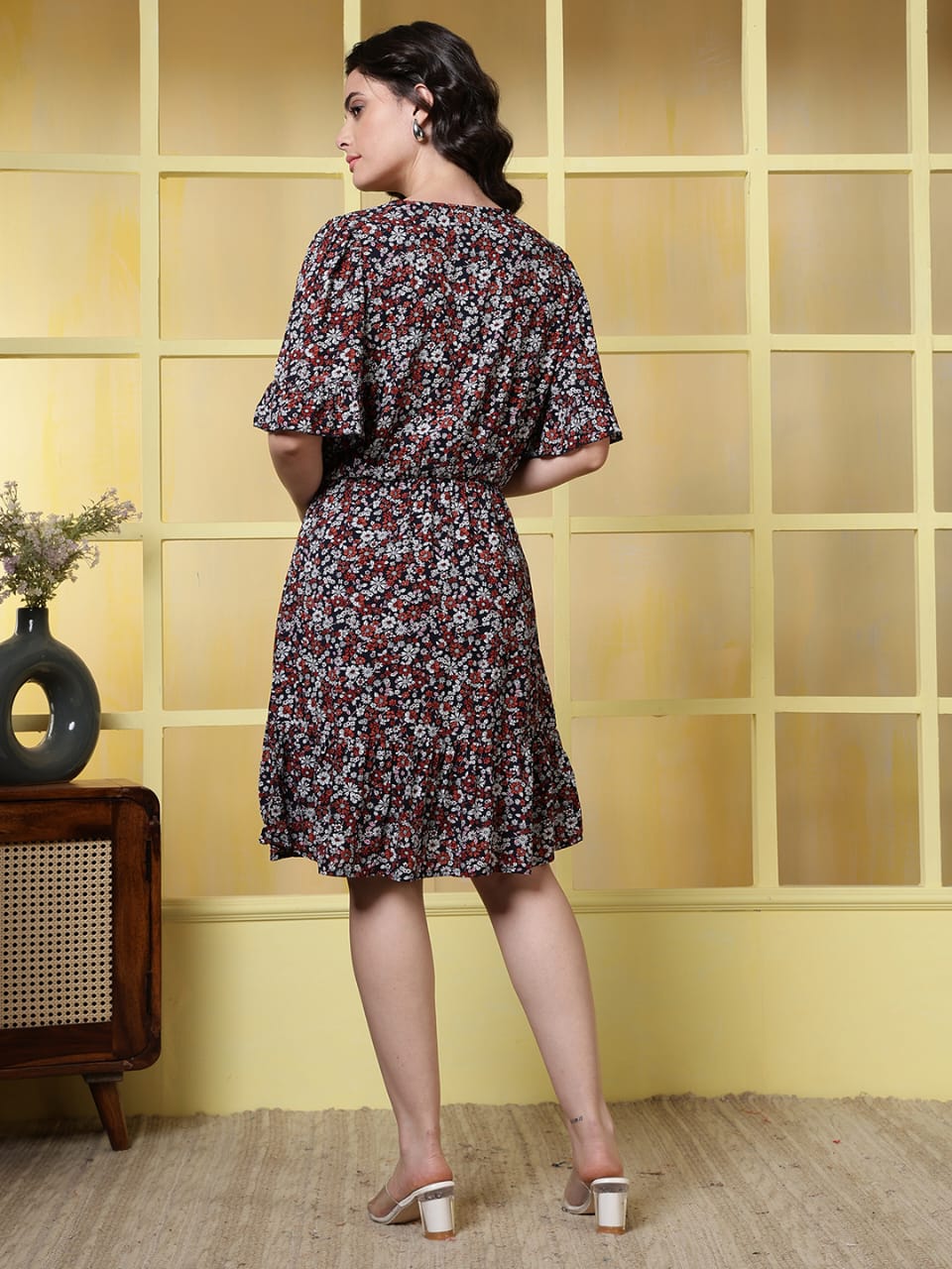 Women Floral Printed Pure Cotton V-Neck Fit & Flare Dress