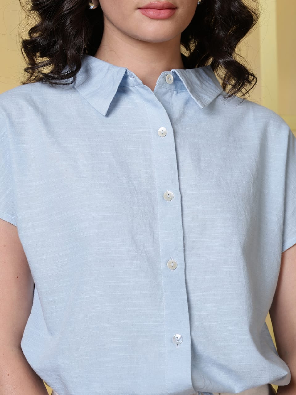 Women Shirt Collar Waist Tie-Ups Raglan Sleeves Shirt Style Top