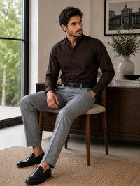 Thumbnail for Men Brown Solid Cotton Casual Shirt Full Sleeve Regular Fit Everyday Wear