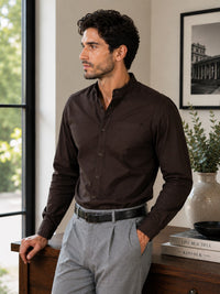 Thumbnail for Men Brown Solid Cotton Casual Shirt Full Sleeve Regular Fit Everyday Wear