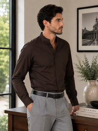 Thumbnail for Men Brown Solid Cotton Casual Shirt Full Sleeve Regular Fit Everyday Wear