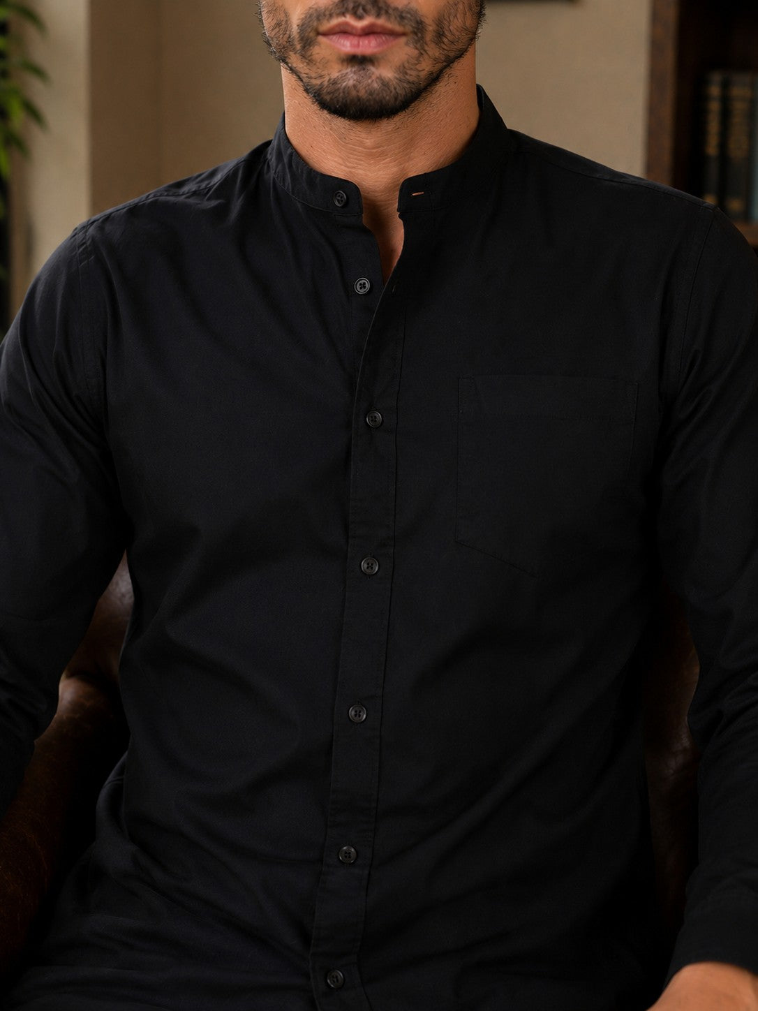 Men Black Solid Cotton Casual Shirt Full Sleeve Regular Fit Everyday Wear