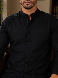 Thumbnail for Men Black Solid Cotton Casual Shirt Full Sleeve Regular Fit Everyday Wear