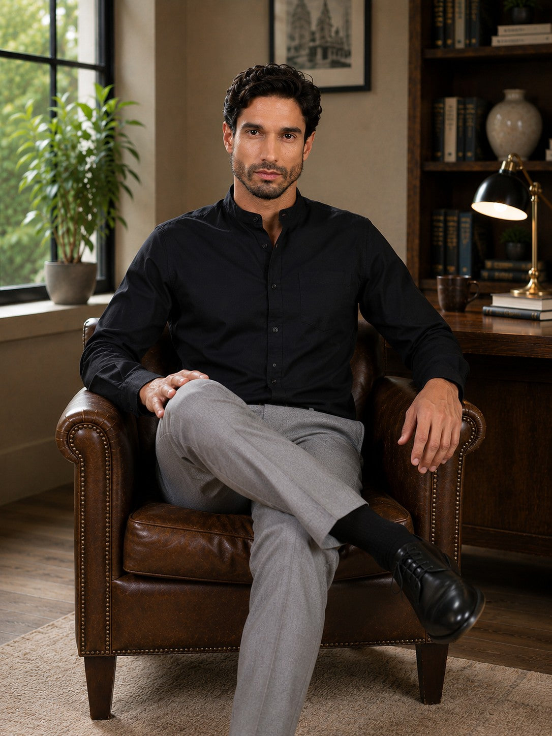 Men Black Solid Cotton Casual Shirt Full Sleeve Regular Fit Everyday Wear