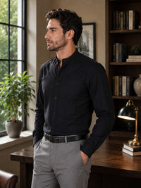 Thumbnail for Men Black Solid Cotton Casual Shirt Full Sleeve Regular Fit Everyday Wear