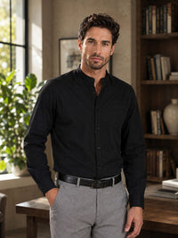 Thumbnail for Men Black Solid Cotton Casual Shirt Full Sleeve Regular Fit Everyday Wear