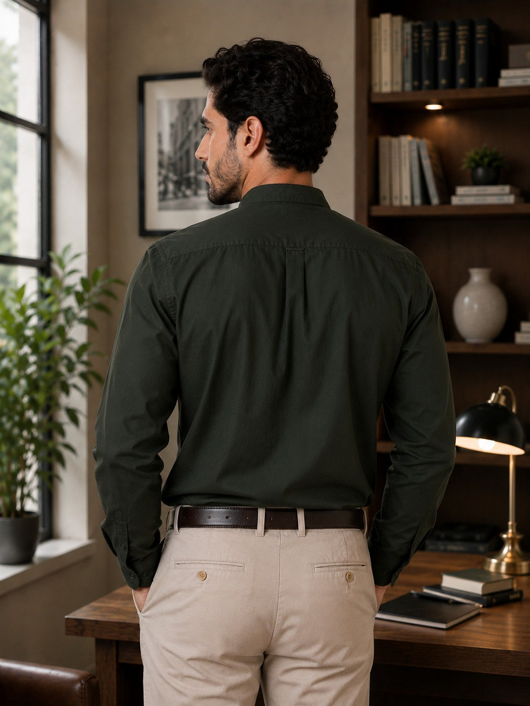 Men Green Cotton Casual Shirt Full Sleeve Regular Fit Everyday Wear