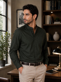 Thumbnail for Men Green Cotton Casual Shirt Full Sleeve Regular Fit Everyday Wear